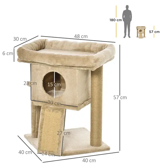 Buy Cat Tree Tower for Indoor Cats Cat Scratching Post Climbing Activity Centre w/Jute Scratching Pad, Toy Ball, Cat House - Coffee, 3 image