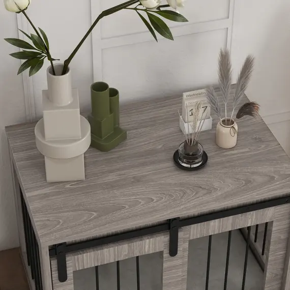 Buy Dog Crate Furniture with Removable Cushion for Medium Dogs, 80 x 54 x 57cm - Brown, 9 image