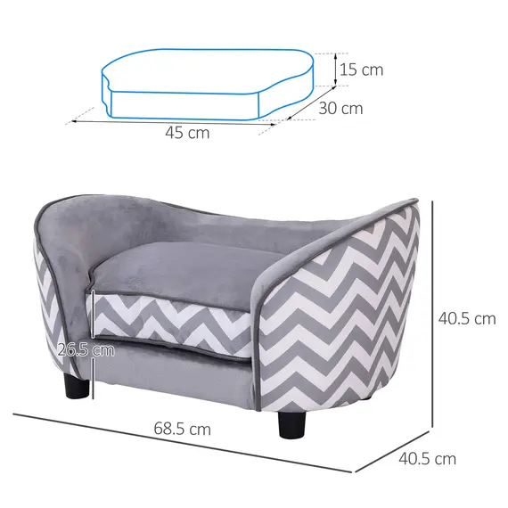 Buy Dog Sofa Pet Couch for XS Dogs w/ Removable Sponge Padded Cushion - Grey, 3 image