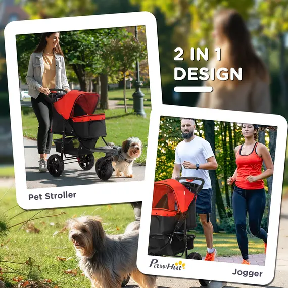 Buy Dog Pram Dog Stroller Pet Stroller, 3 Wheels Dog Pushchair with Brake, for Small Miniature Dogs, Cats, Red, 5 image