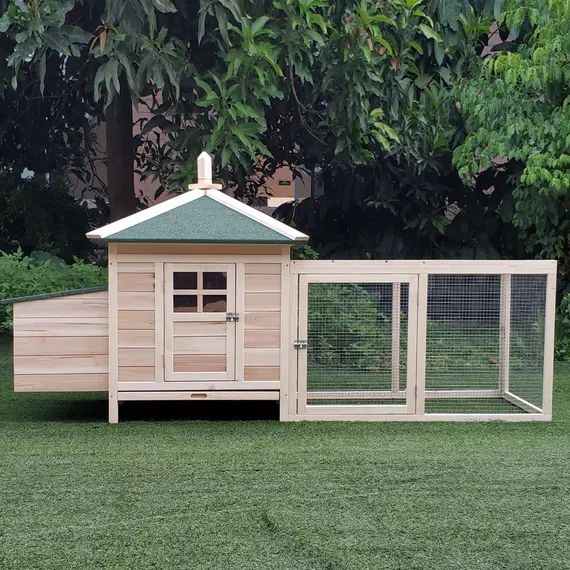 Buy Chicken Coop Small Animal Pet Cage w/ Nesting Box Outdoor Run Backyard Wooden, 9 image