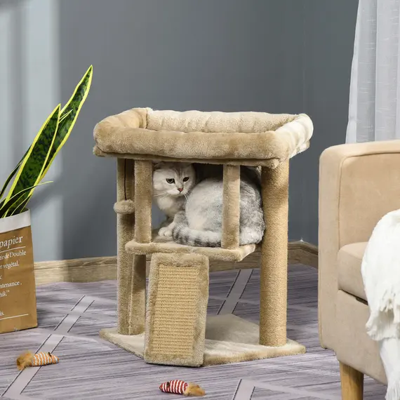 Buy Cat Tree Tower for Indoor Cats Cat Scratching Post Climbing Activity Centre w/Jute Scratching Pad, Toy Ball, Cat House - Coffee, 9 image
