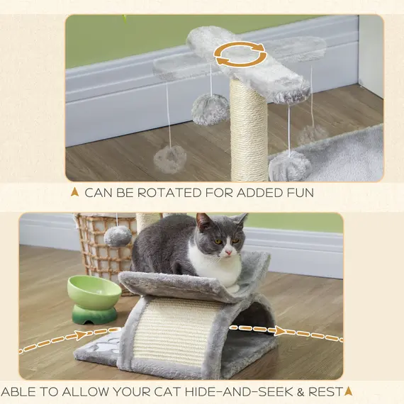 Buy Cat Tree, Cat Tower for Kittens with Rotatable Top Bar, Sisal Scratching Post, Tunnel, Dangling Balls - Grey, 5 image