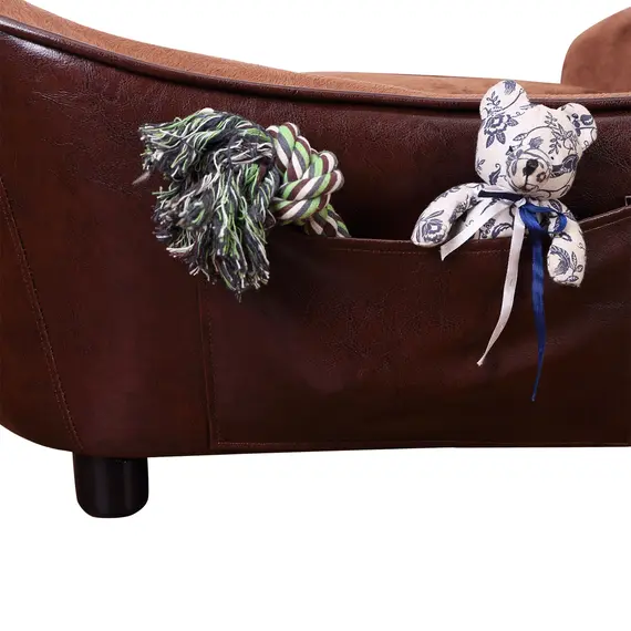 Buy Dog Sofa Chair with Legs, Pet Couch with Soft Cushion for Extra Small Dogs Cats, Brown, 68.5 x 40.5 x 40.5 cm, 9 image
