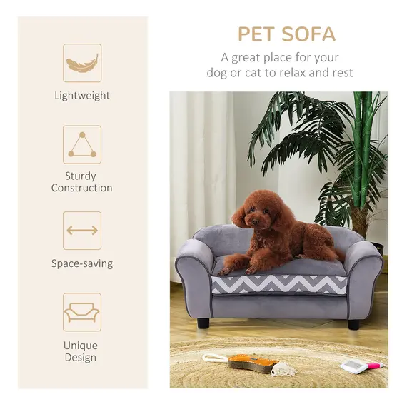 Buy Dog Sofa Bed for XS-Sized Dogs, Cat Sofa with Soft Cushion, Pet Chair Lounge with Washable Cover, Removable Legs, Wooden Frame - Grey, 7 image