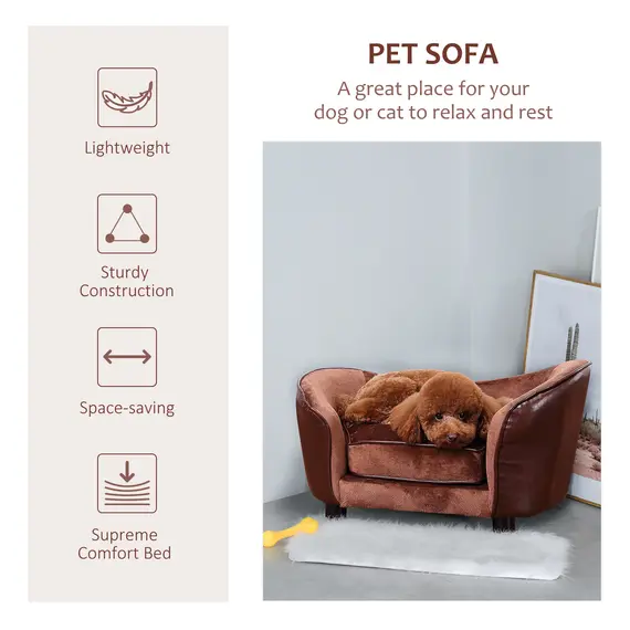 Buy Dog Sofa Chair with Legs, Pet Couch with Soft Cushion for Extra Small Dogs Cats, Brown, 68.5 x 40.5 x 40.5 cm, 4 image