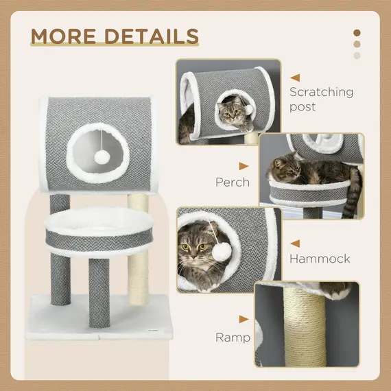 Buy Cat Tree for Indoor Cats, with Scratching Post, Bed, Tunnel, Toy Ball, 48 x 48 x 73cm - White, 5 image