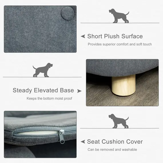 Buy Dog Sofa Bed Pet Chair Couch with Water Resistant Fabric, Kitten Lounge with Soft Cushion Washable Cover, Wooden Frame for Mini Size Dogs - Grey, 5 image