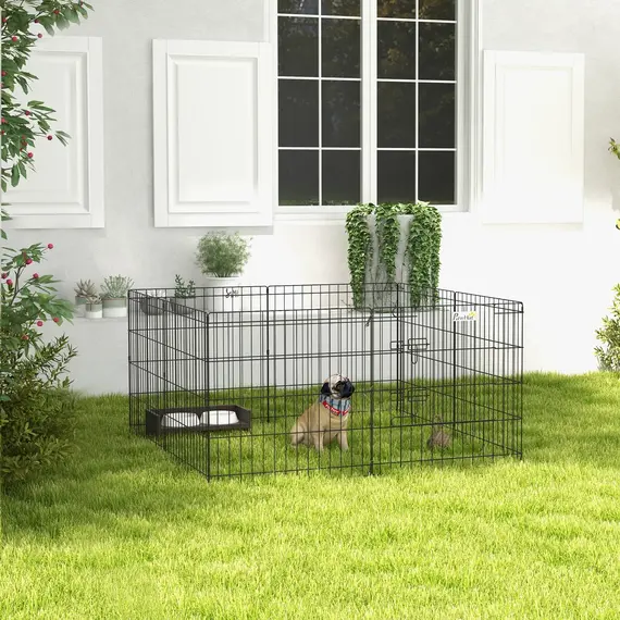 Buy Dog Playpen, Puppy Pen, Eight-Panel Metal Fence, for Small Dogs, Indoors, Outdoors - Black, 2 image