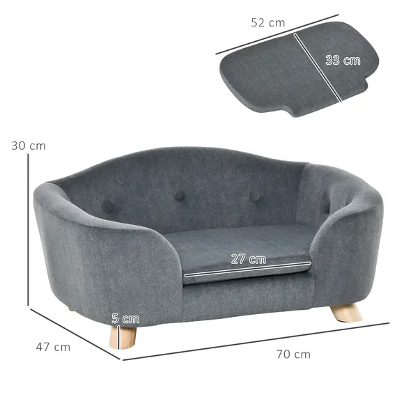 Buy Dog Sofa Bed Pet Chair Couch with Water Resistant Fabric, Kitten Lounge with Soft Cushion Washable Cover, Wooden Frame for Mini Size Dogs - Grey, 3 image