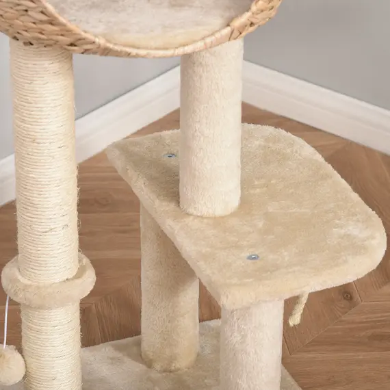Buy Cat Tree for Indoor Cats 100cm Kitten Climbing Tower Activity Center with Sisal Scratching Post Condo Perch Hanging Balls Teasing Rope Toy Cushion, 8 image