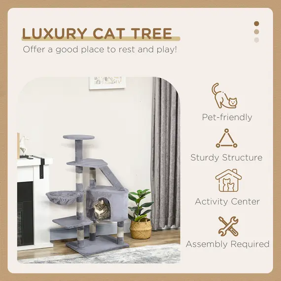 Buy Cat Tree for Indoor Cats Kitten Scratching Post Scratch Scratcher Climb Activity Center Play House Pet Furniture 125cm (Grey), 4 image