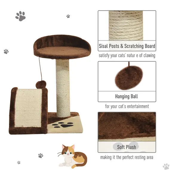 Buy Cat Tree Scratching Scratcher Post Kitten Activity Centre Climber Hanging Ball Brown, 5 image
