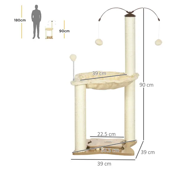 Buy Cat Tree, with Scratching Posts, Hammock, Toy Ball - Beige, 3 image