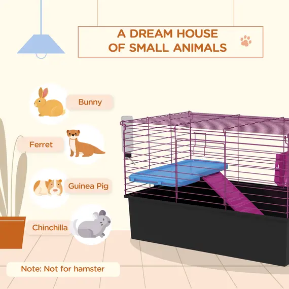 Buy Chinchillas Small Rabbit Guinea Pig Small Animal Cage, Pet Playhouse, with Platform, Ramp, 71 x 46 x 47cm, 4 image