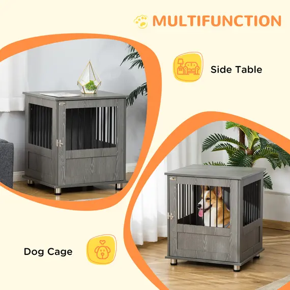 Buy Dog Crate Table for Medium and Large Dogs with Magnetic Door for Indoor Use, 60 x 55 x 70 cm, Grey, 5 image