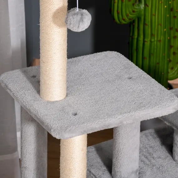 Buy Cat Tree Tower for Indoor Cats 114cm Climbing Activity Centre Kitten with Sisal Scratching Post Perch Hanging Ball Condo Toy Light Grey, 8 image