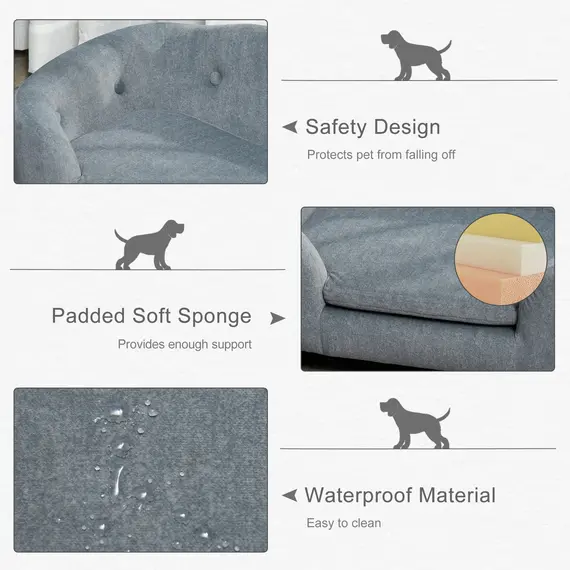 Buy Dog Sofa Bed Pet Chair Couch with Water Resistant Fabric, Kitten Lounge with Soft Cushion Washable Cover, Wooden Frame for Mini Size Dogs - Grey, 6 image