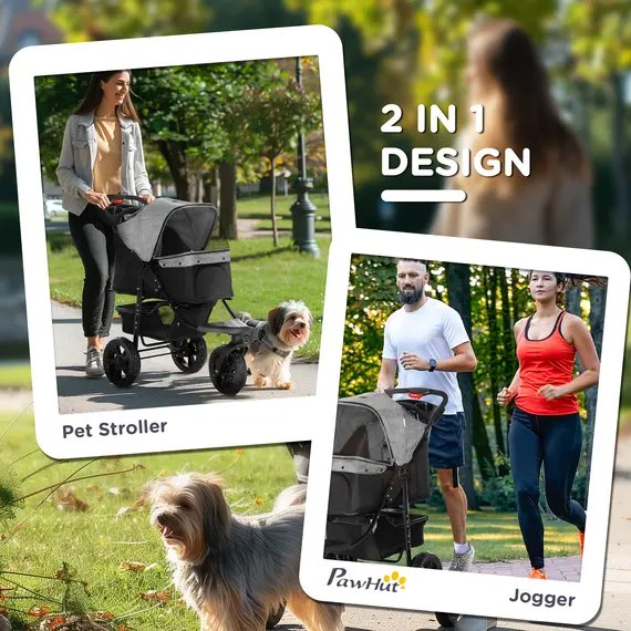 Buy Dog Pram Dog Stroller Pet Stroller, 3 Wheels Dog Pushchair with Brake, for Small Miniature Dogs, Cats, Red, 5 image