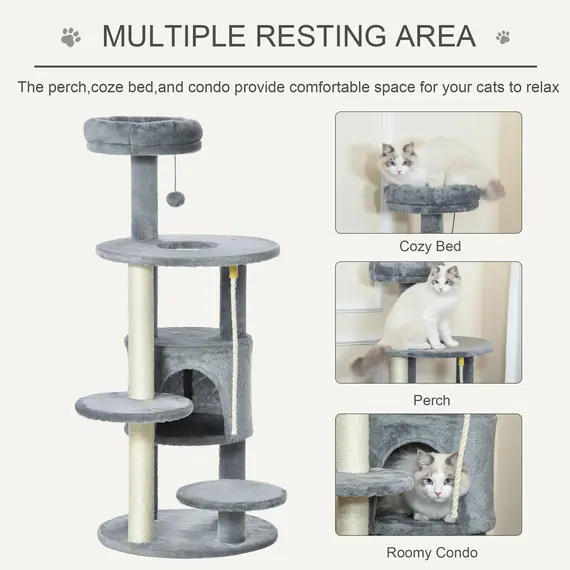 Buy Cat Tree Tower for Indoor Cats 112cm Climbing Kitten Activity Center with Jute Scratching Post Perch Hanging Ball Toy Teasing Rope Dark grey, 6 image