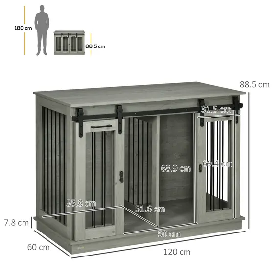 Buy Dog Crate Furniture for Large Dogs, Double Dog Cage for Small Dogs, with Divider - Grey, 3 image