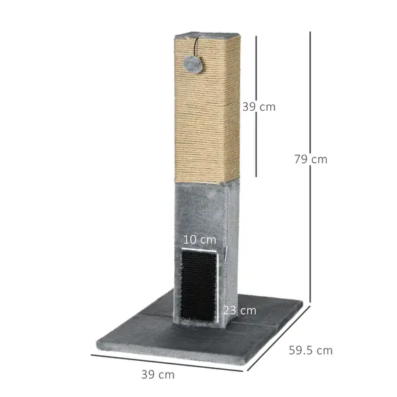 Buy Cat Tree Scratching Post for Indoor Cats 79cm Jute Scratcher Climber w/ Carpet Base Dangling Toy - Grey, 3 image