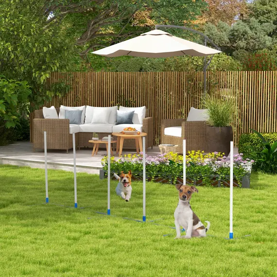 Buy Dog Agility Equipment Training Adjustable Obstacle Course Set with 6 Weaves Poles Storage Bag for Pet Outdoor Games Exercise, 2 image