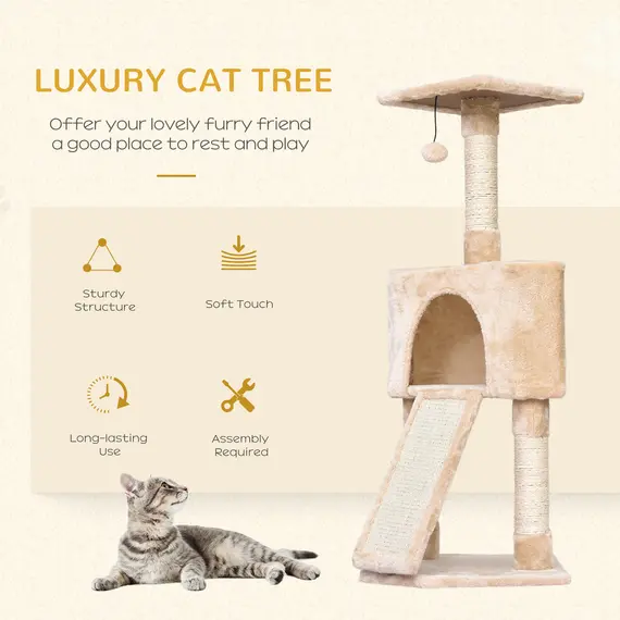 Buy Corner Cat Tree for Indoor Cats, Kitten Tower with Scratching Post House Ladder Toy - Beige, 6 image