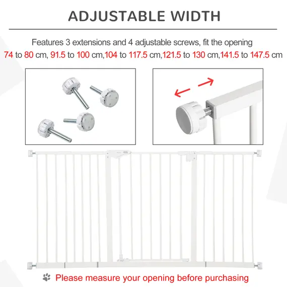 Buy Dog Gate Stair Gate Pressure Fit Pets Barrier Auto Close for Doorway Hallway, 74-148cm Wide Adjustable, White, 7 image