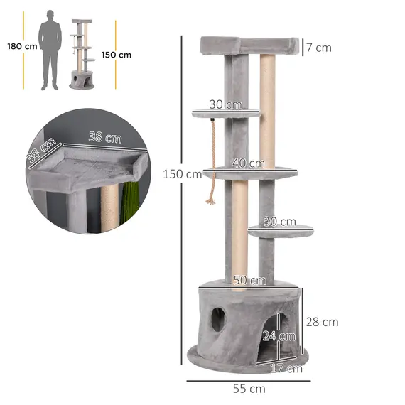 Buy Cat Tree for Indoor Cats Kitten Tower Multi-level Activity Centre Pet Furniture with Scratching Post Condo Hanging Ropes Plush Perches Grey, 3 image