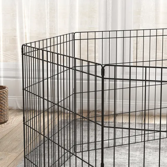 Buy Dog Playpen, Puppy Pen, Eight-Panel Metal Fence, for Small Dogs, Indoors, Outdoors - Black, 9 image
