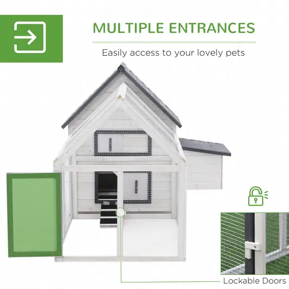 Buy Chicken Coop with Run Wooden Hen House Pet Poultry Coops Cages Small Animal Outdoor Pen with Nesting Box 166 x 124 x 112cm, 5 image