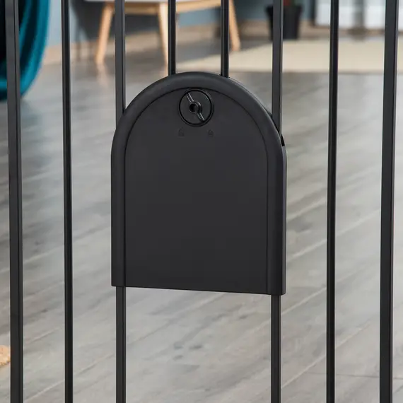 Buy Dog Gate with Cat Flap Pet Safety Gate Barrier, Stair Pressure Fit, Auto Close, Double Locking, for Doorways, Hallways, 75-82 cm Black, 9 image
