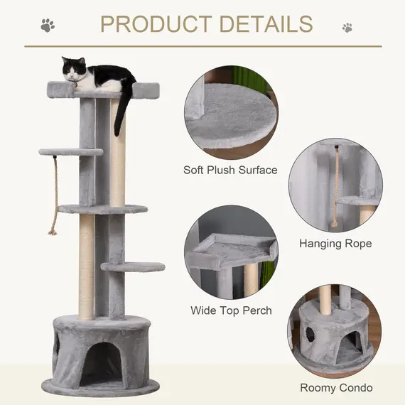 Buy Cat Tree for Indoor Cats Kitten Tower Multi-level Activity Centre Pet Furniture with Scratching Post Condo Hanging Ropes Plush Perches Grey, 4 image