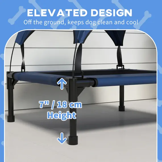 Buy Cooling Raised Pet Bed w/ Washable Breathable Mesh, for Small Medium Dogs, 76 x 61 x 69.5cm - Dark Blue, 7 image