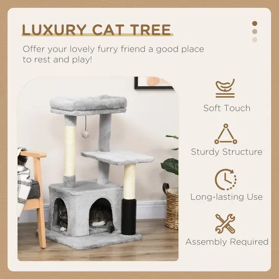 Buy Cat Tree for Indoor Cats Climbing Tower Kitten Scratch Post Activity Center Kitten with Massage Toy Hanging Ball Bed Condo Perch 48 x 48 x 85cm Grey, 4 image