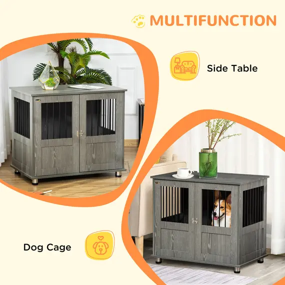 Buy Dog Crate Table for Medium and Large Dogs with Magnetic Door for Indoor Use, 85 x 55 x 75 cm, Grey, 5 image