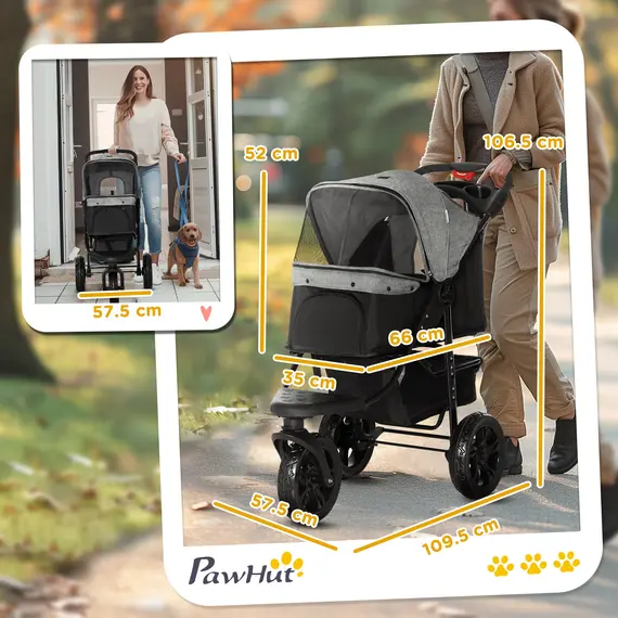 Buy Dog Pram Dog Stroller Pet Stroller, 3 Wheels Dog Pushchair with Brake, for Small Miniature Dogs, Cats, Red, 3 image