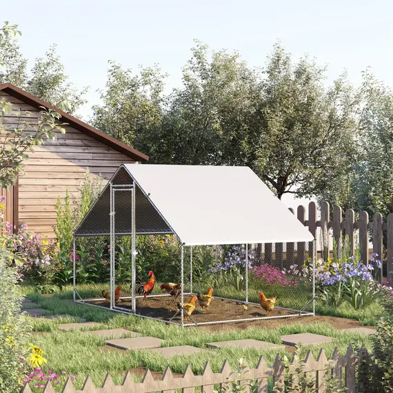 Buy Chicken Run Galvanised Walk-in Chicken Coop Hen Poultry House Cage Rabbit Hutch Pet Playpen Garden w/ Water-Resist Cover, 3 x 2 x 2m, 2 image