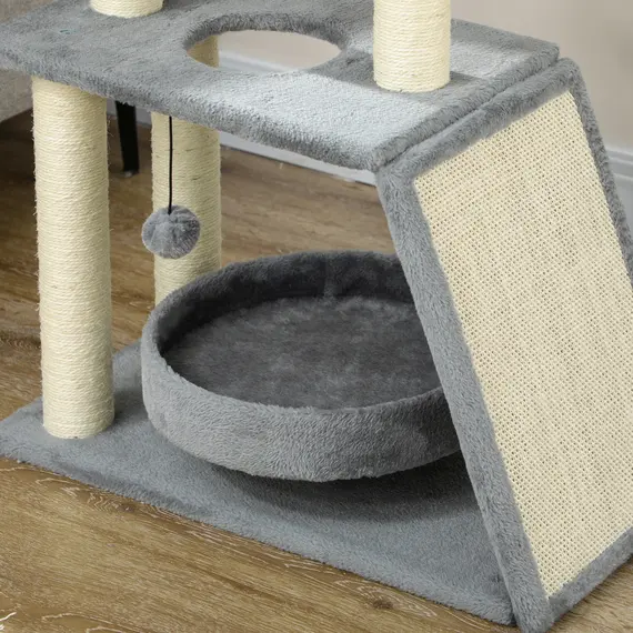 Buy Cat Tree Tower, with Scratching Posts, Pad, Bed, Perch, Toy Ball - Light Grey, 8 image