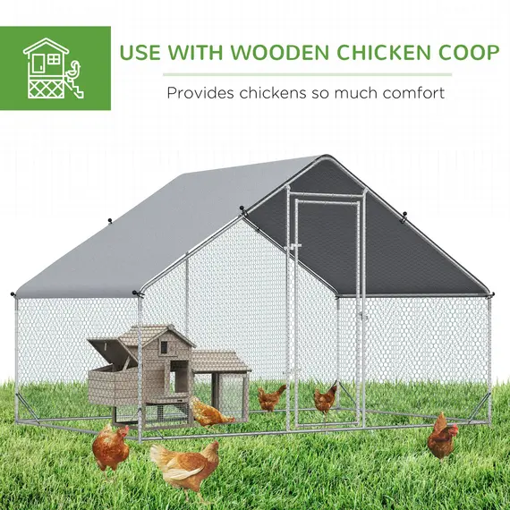 Buy Chicken Run Galvanised Walk-in Chicken Coop Hen Poultry House Cage Rabbit Hutch Pet Playpen Garden w/ Water-Resist Cover, 3 x 2 x 2m, 5 image