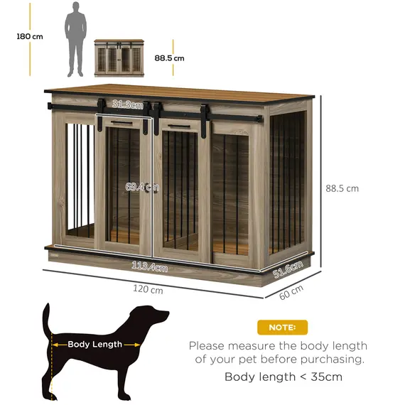 Buy Dog Crate Furniture for Large Dogs, Double Dog Cage for Small Dogs, with Sliding Doors - Oak Tone, 3 image