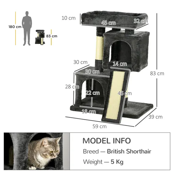 Buy Cat Tree for Indoor Cats 83cm Cat Scratching Post Scratch Board Kitten Tower Climbing Frame Black, 3 image