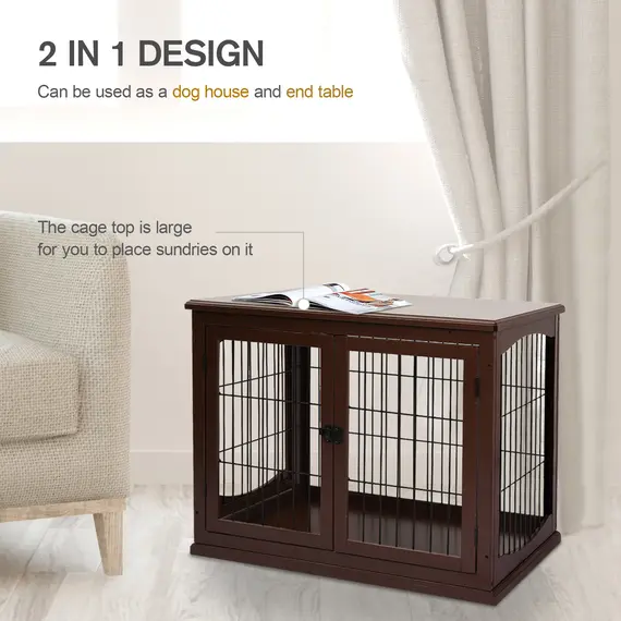 Buy Dog Crate Furniture, Puppy Crate End Table, Pet Kennel House with 2 Doors for Medium and Small Dogs, 81 x 58.5 x 66 cm, Brown, 5 image