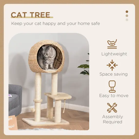 Buy Cat Tree for Indoor Cats 100cm Kitten Climbing Tower Activity Center with Sisal Scratching Post Condo Perch Hanging Balls Teasing Rope Toy Cushion, 4 image