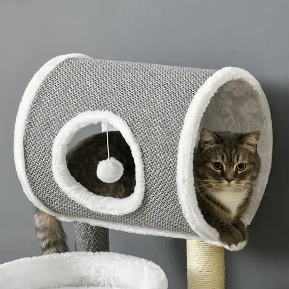 Buy Cat Tree for Indoor Cats, with Scratching Post, Bed, Tunnel, Toy Ball, 48 x 48 x 73cm - White, 7 image