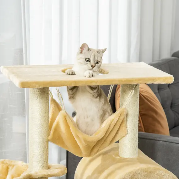 Buy Cat Tree Tower for Indoor Cats Kitten Activity Centre Scratching Post w/ Hammock House Basket Ladder - Beige, 7 image