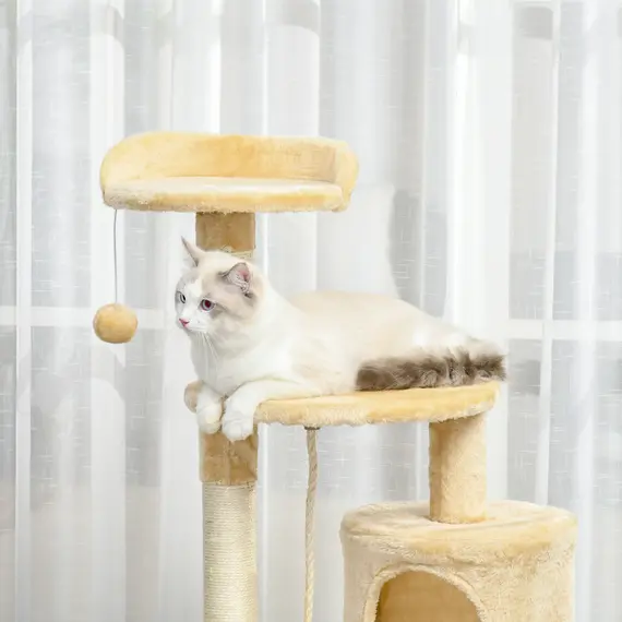 Buy Cat Tree for Indoor Cats Pet Activity Centre Kitty Condo Climbing Scratching Post with Toys 4-tier 114cm Tall Beige, 9 image