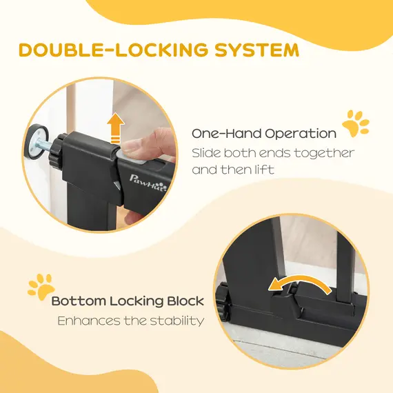 Buy Dog Gate with Cat Flap Pet Safety Gate Barrier, Stair Pressure Fit, Auto Close, Double Locking, for Doorways, Hallways, 75-82 cm Black, 4 image