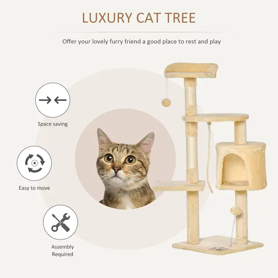 Buy Cat Tree for Indoor Cats Pet Activity Centre Kitty Condo Climbing Scratching Post with Toys 4-tier 114cm Tall Beige, 4 image